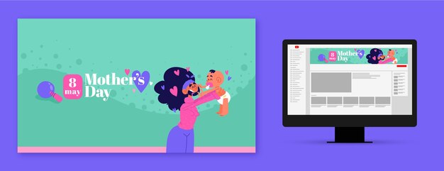 Bezpłatny wektor płaska sztuka kanału youtube dzień matki
