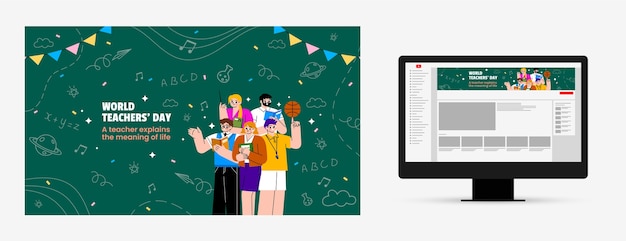 Bezpłatny wektor płaska sztuka kanału youtube na święto światowej uroczystości dnia nauczyciela