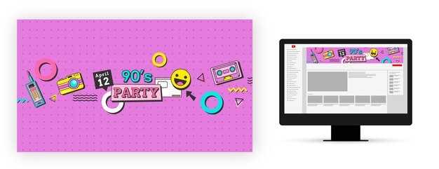 Bezpłatny wektor płaska sztuka kanału youtube z okazji lat 90.