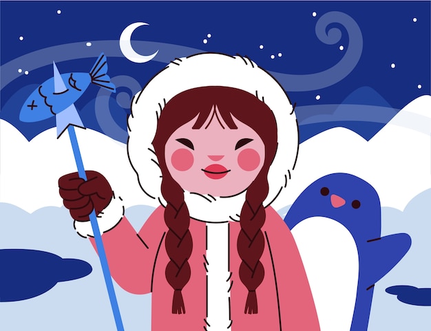 Płaska Zimowa Ilustracja Eskimo