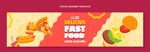 Bezpłatny wektor płaski baner twitch fast food