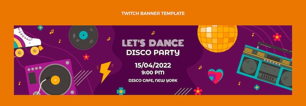 Bezpłatny wektor płaski baner twitch party disco