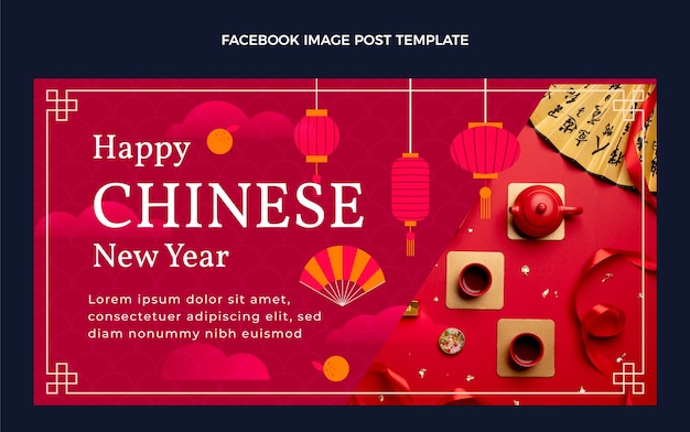 Płaski Chiński Nowy Rok Szablon Postu W Mediach Społecznościowych