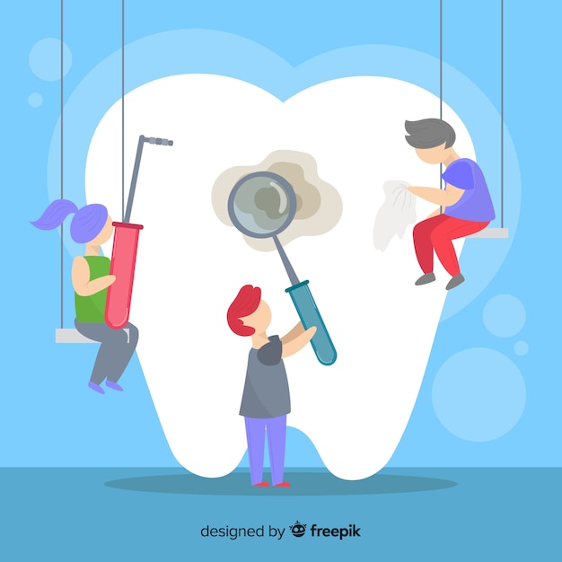 Bezpłatny wektor płaski dentysta dbanie o tle zęba