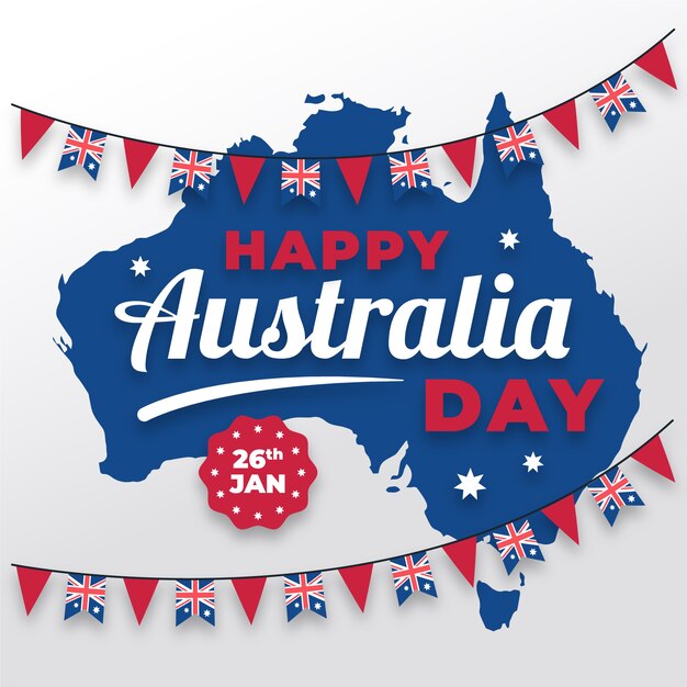 Płaski dzień Australii z mapą i girlandą