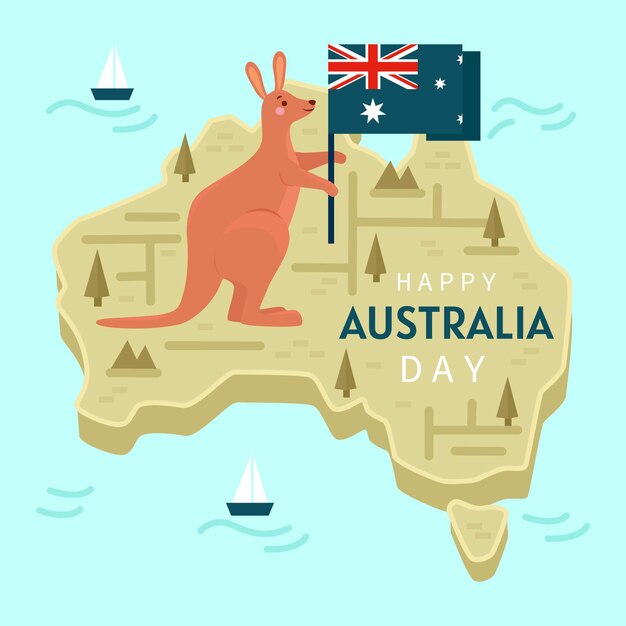 Płaski dzień australii z uroczym kangurem