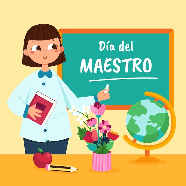 Płaski Dzień Nauczyciela Na Hiszpańskiej Ilustracji