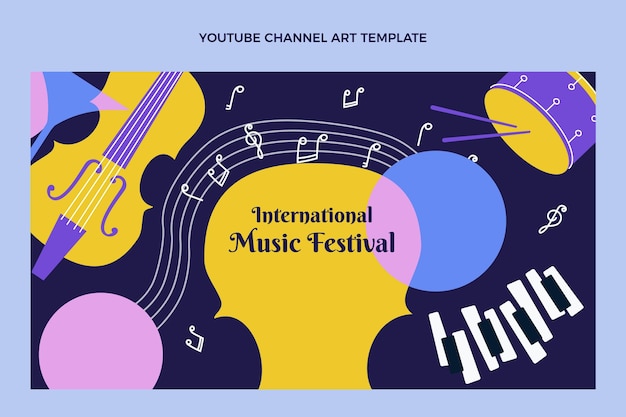 Bezpłatny wektor płaski festiwal muzyczny youtube channe