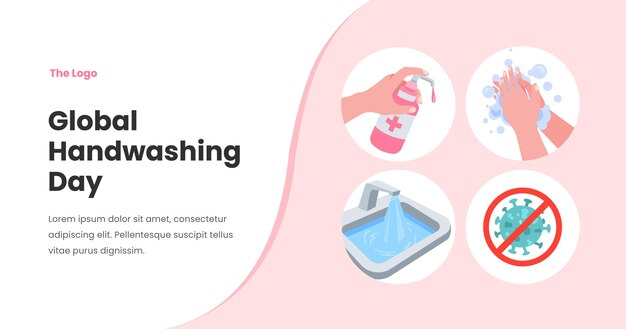 Płaski globalny dzień mycia rąk szablon postu w mediach społecznościowych