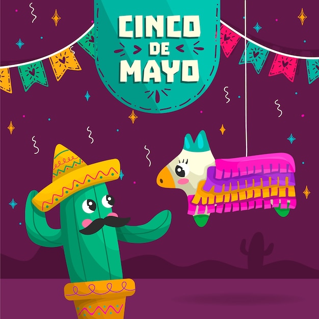 Płaski Kaktus Cinco De Mayo I Pinata