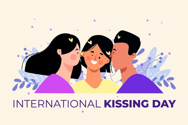 Płaski międzynarodowy dzień całowania ilustracja