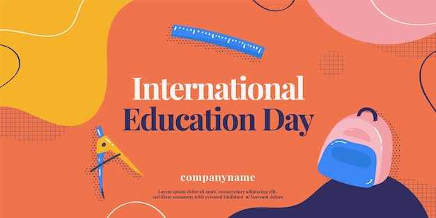 Bezpłatny wektor płaski międzynarodowy dzień edukacji szablon poziomy baner