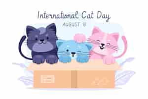 Bezpłatny wektor płaski międzynarodowy dzień kota w tle z kotami w pudełku