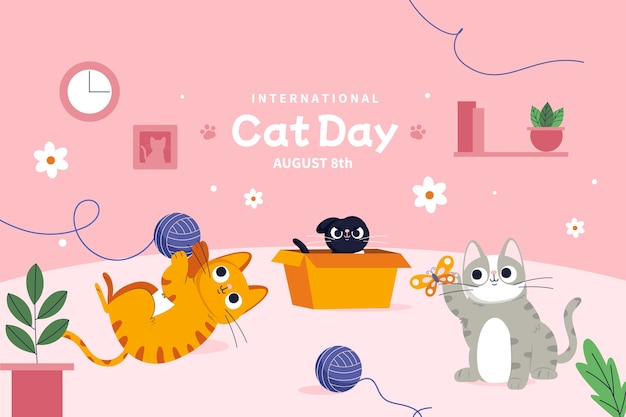 Płaski międzynarodowy dzień kota w tle