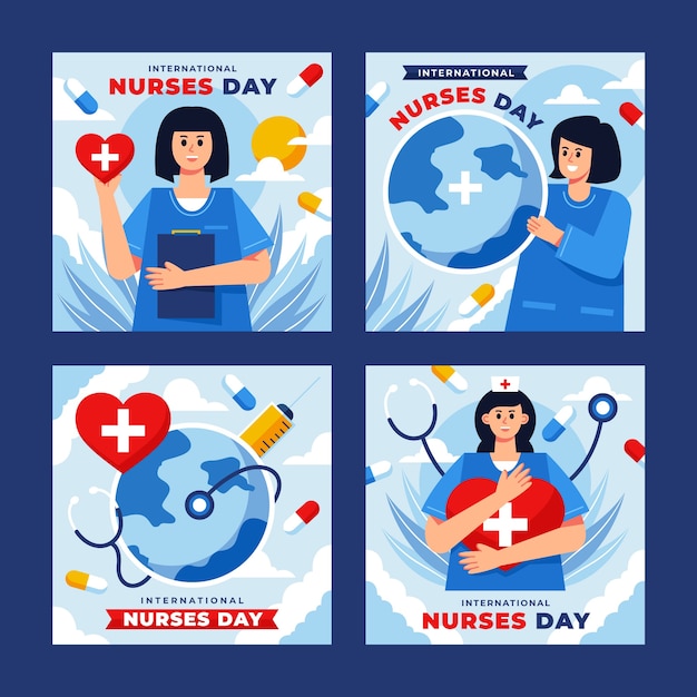 Płaski międzynarodowy dzień pielęgniarek kolekcja postów na Instagramie