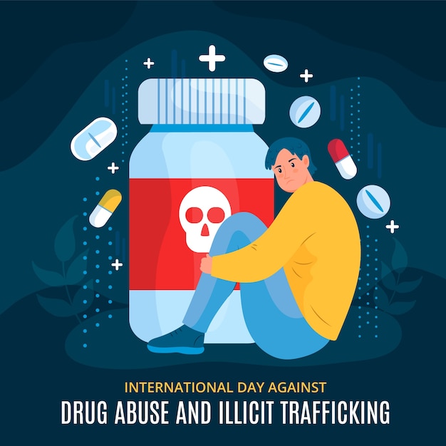 Bezpłatny wektor płaski międzynarodowy dzień przeciwko nadużywaniu narkotyków i nielegalnemu handlowi ilustracjami