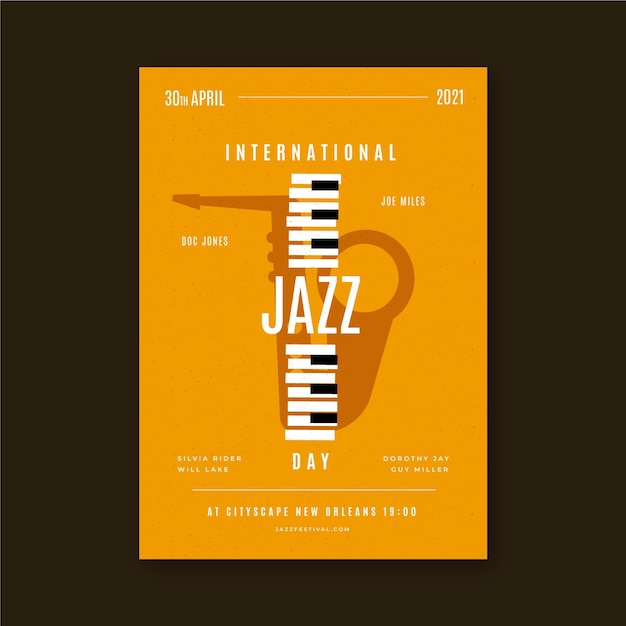 Płaski Międzynarodowy Plakat Pionowy Dzień Jazzu