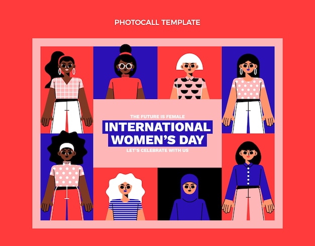 Bezpłatny wektor płaski międzynarodowy szablon fotokomórki na dzień kobiet