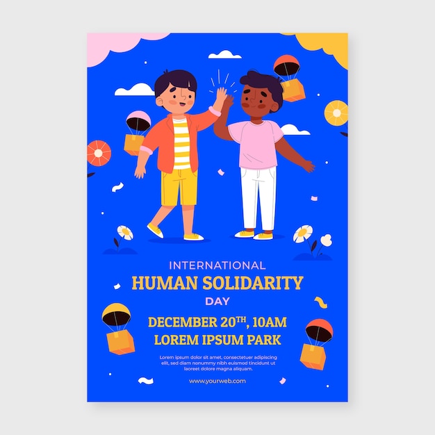 Płaski międzynarodowy szablon plakatu pionowego dnia solidarności ludzkiej