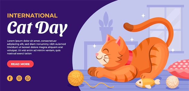 Bezpłatny wektor płaski międzynarodowy szablon transparentu na dzień kota