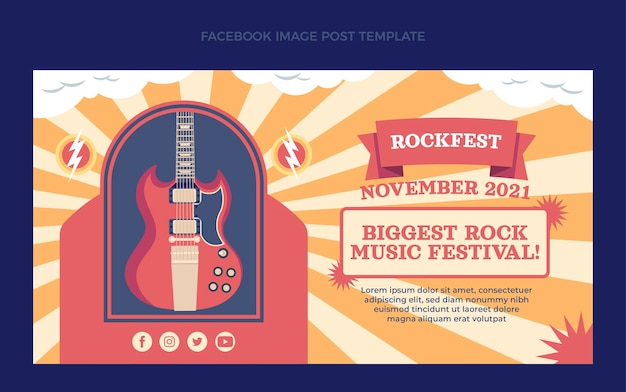 Bezpłatny wektor płaski minimalny festiwal muzyczny na facebooku