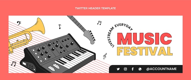 Płaski minimalny nagłówek festiwalu muzycznego na Twitterze