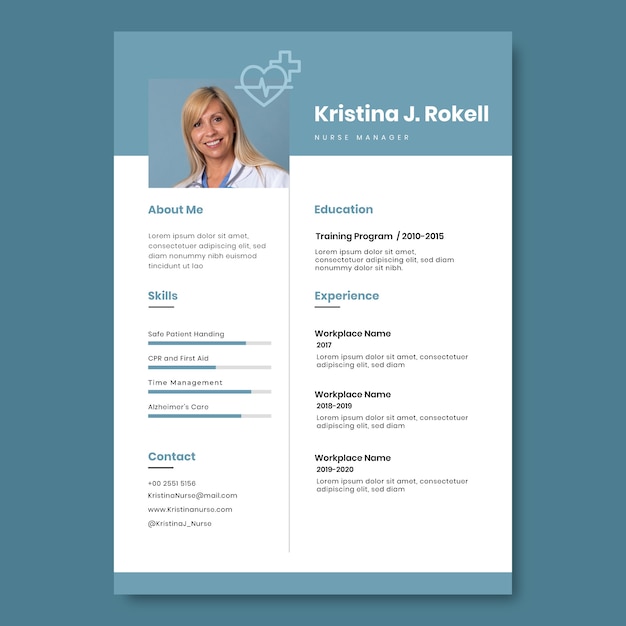 Płaski monokolorowy szablon CV pielęgniarki