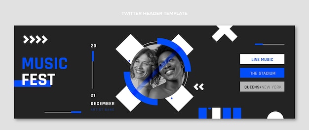 Bezpłatny wektor płaski nagłówek festiwalu muzycznego na twitterze