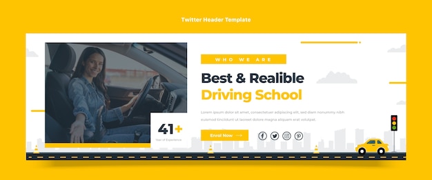 Płaski nagłówek Twittera szkoły jazdy