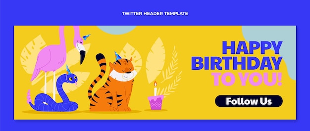 Płaski Nagłówek Twittera Z Okazji Urodzin W Dżungli