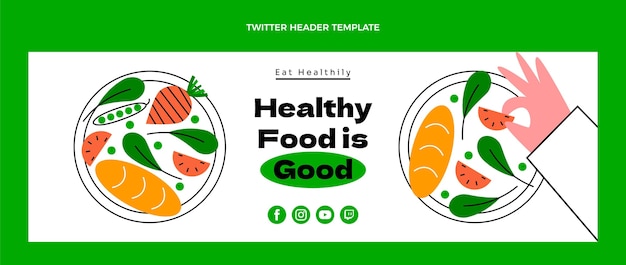 Bezpłatny wektor płaski nagłówek twittera zdrowej żywności