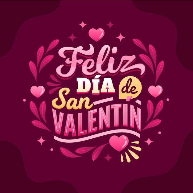Płaski Napis Szczęśliwy Walentynki W Języku Hiszpańskim