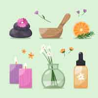 Bezpłatny wektor płaski pakiet elementów aromaterapii
