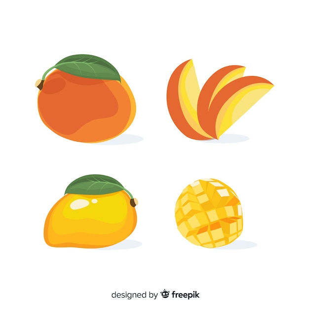 Bezpłatny wektor płaski pakiet ilustracji mango