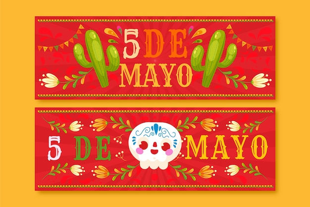 Płaski Pakiet Poziomych Banerów Cinco De Mayo