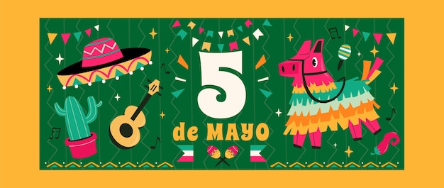 Bezpłatny wektor płaski pakiet poziomych banerów cinco de mayo