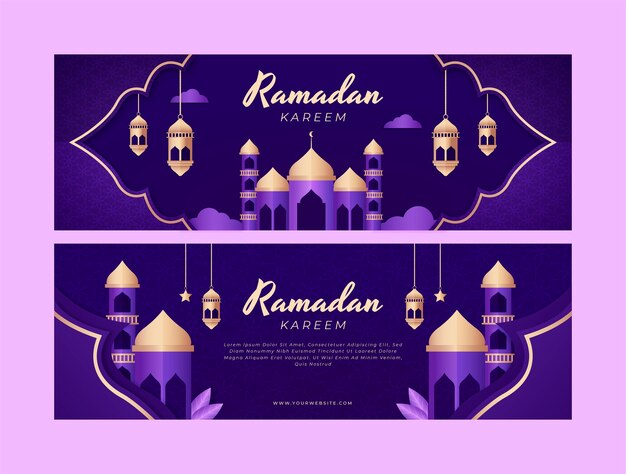 Płaski pakiet poziomych banerów ramadan