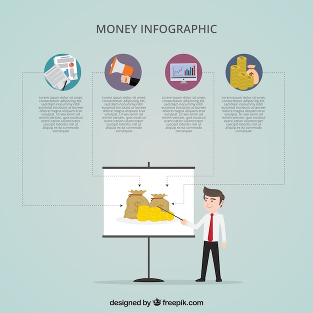 Płaski pieniędzy infografika szablon