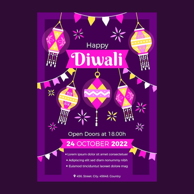 Płaski Pionowy Plakat Festiwalu Diwali