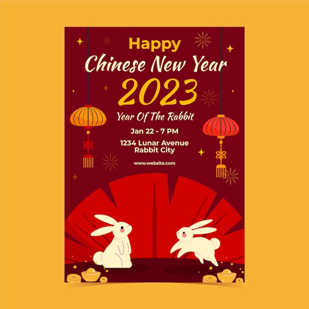 Bezpłatny wektor płaski pionowy plakat szablon na obchody chińskiego nowego roku