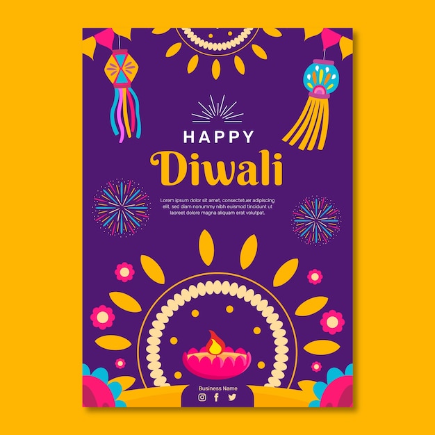 Płaski Pionowy Plakat Szablon Na Obchody Festiwalu Diwali