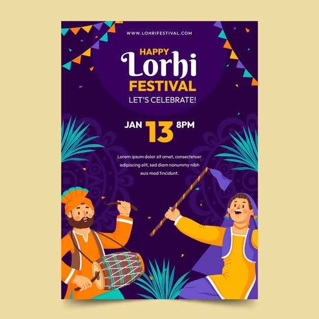 Bezpłatny wektor płaski pionowy plakat szablon na obchody festiwalu lohri