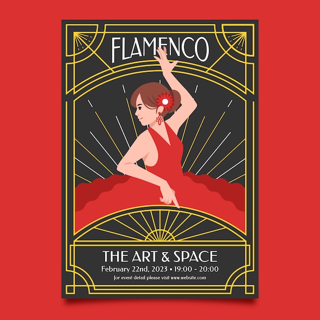 Bezpłatny wektor płaski pionowy plakat szablon z tancerką flamenco