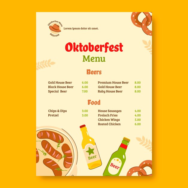 Płaski Pionowy Szablon Menu Na Obchody Festiwalu Piwa Oktoberfest