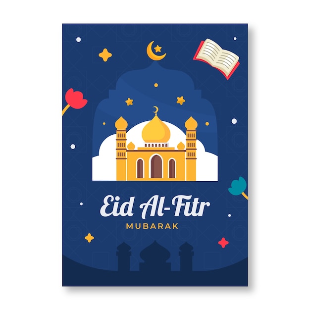 Płaski Pionowy Szablon Plakatu Eid Al-fitr