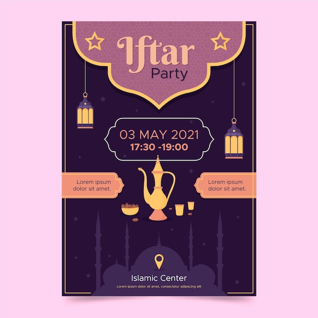 Bezpłatny wektor płaski pionowy szablon plakatu iftar