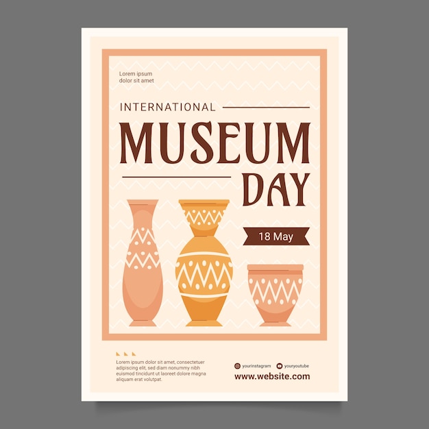 Bezpłatny wektor płaski pionowy szablon plakatu lub międzynarodowy dzień muzeów