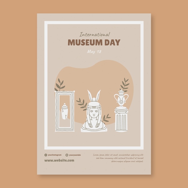 Bezpłatny wektor płaski pionowy szablon plakatu na międzynarodowy dzień muzeów