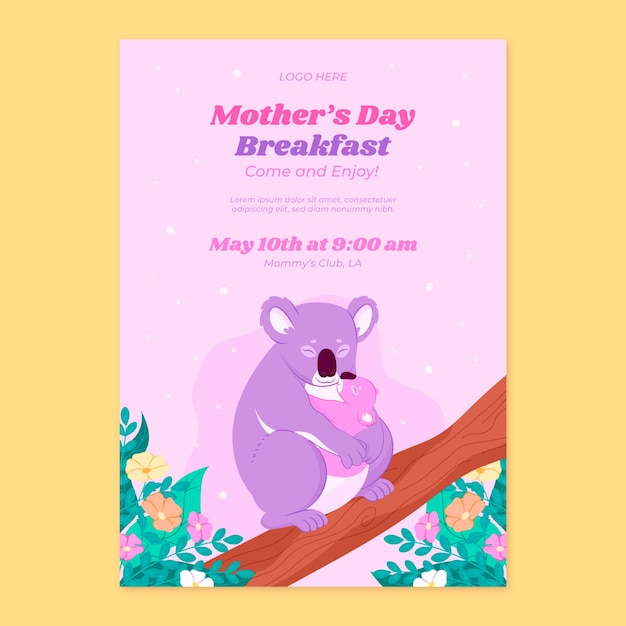 Płaski Pionowy Szablon Plakatu Na Obchody Dnia Matki