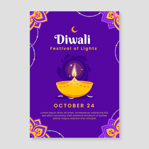 Płaski pionowy szablon plakatu na obchody festiwalu Diwali